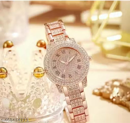 SHMOFY LUXURY FASHION PREMIUM DIAMOND CRYSTAL DIAL STAINLESS STEEL