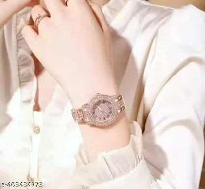 SHMOFY LUXURY FASHION PREMIUM DIAMOND CRYSTAL DIAL STAINLESS STEEL